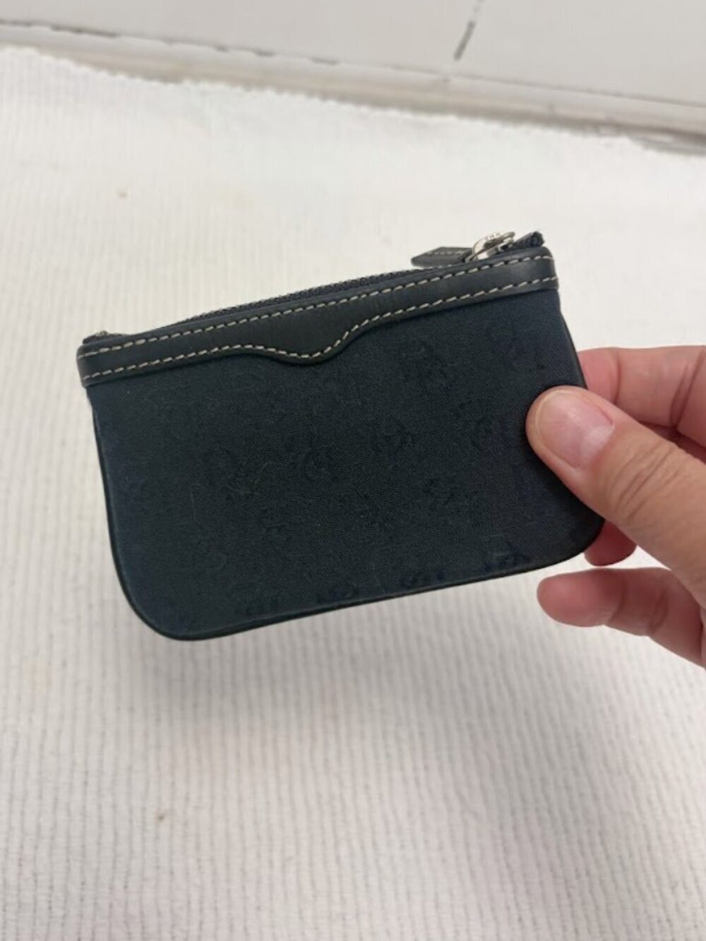 Dooney & Bourke Signature Logo Print Small Coin Change Pouch Zip Canvas Wallet